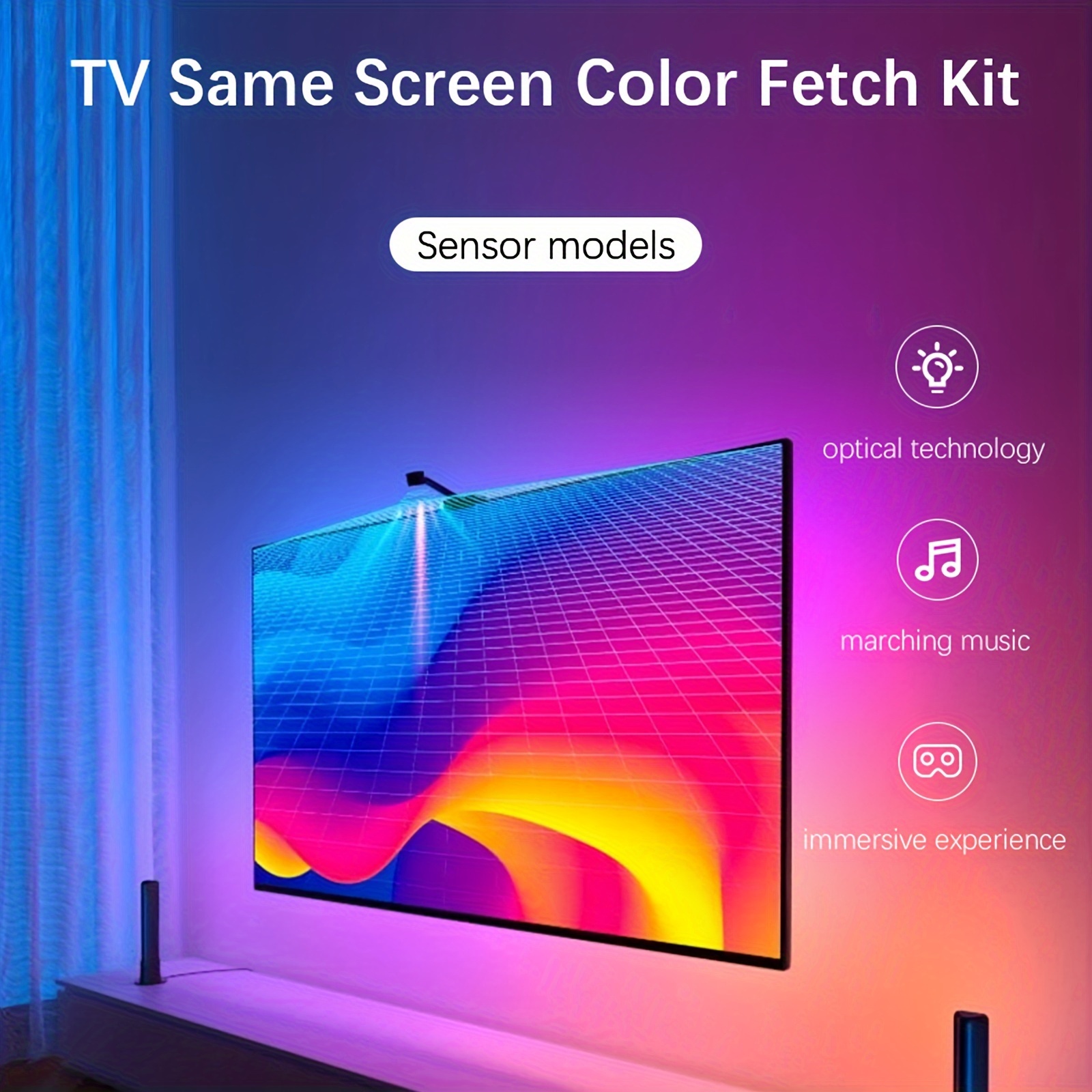 12.5FT/16.4FT AR Sensor color RGB TV Synchronous Background Light, Smart APP Control, Music Rhythm, USB Powered, para 50-75 Inch TV, para TV Viewing, Family Gathering Karaoke, Holiday Atmosphere Light