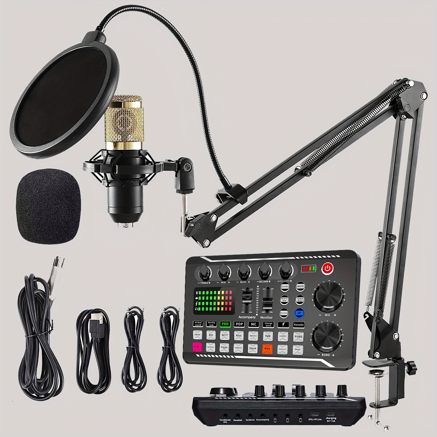 Mezclador de Audio Profesional, Kit de Equipo de Podcast con Micr&oacute;fono de Condensador Base para PC, Laptop, Smartphone, Grabaci&oacute;n de Juegos, Streaming Podcast, Micr&oacute;fono de Condensador de Estudio de Video
