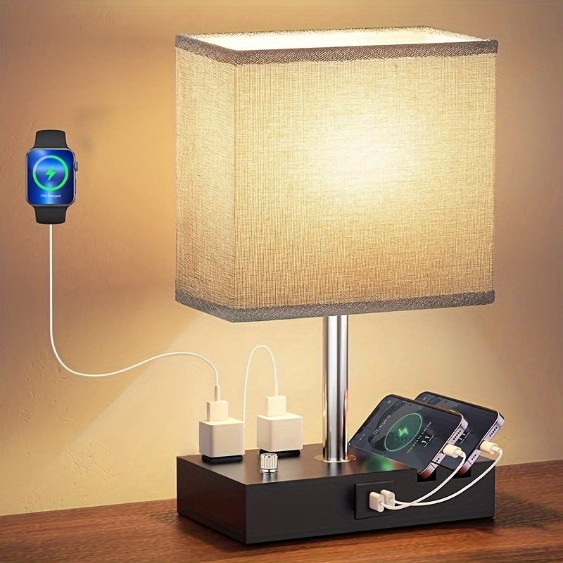 1 l&aacute;mpara de mesa totalmente regulable con puertos USB y estaci&oacute;n de carga para rec&aacute;mara, mesita de noche, escritorio, tomas de corriente dobles y pantalla de tela, bombilla LED incluida