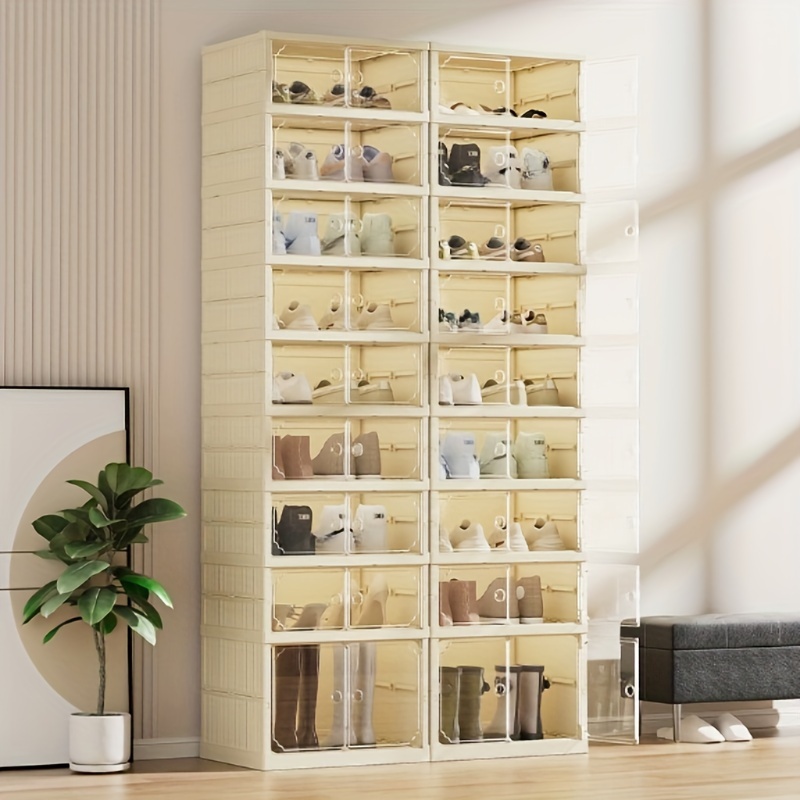 1 gabinete de zapatos integrado, caja de almacenamiento de zapatos con puerta de succi&oacute;n magn&eacute;tica transparente, caja de almacenamiento de instalaci&oacute;n gratuita, zapatero plegable, caja de zapatos a prueba de polvo, accesorios de dormitorio rec&aacute;mar...