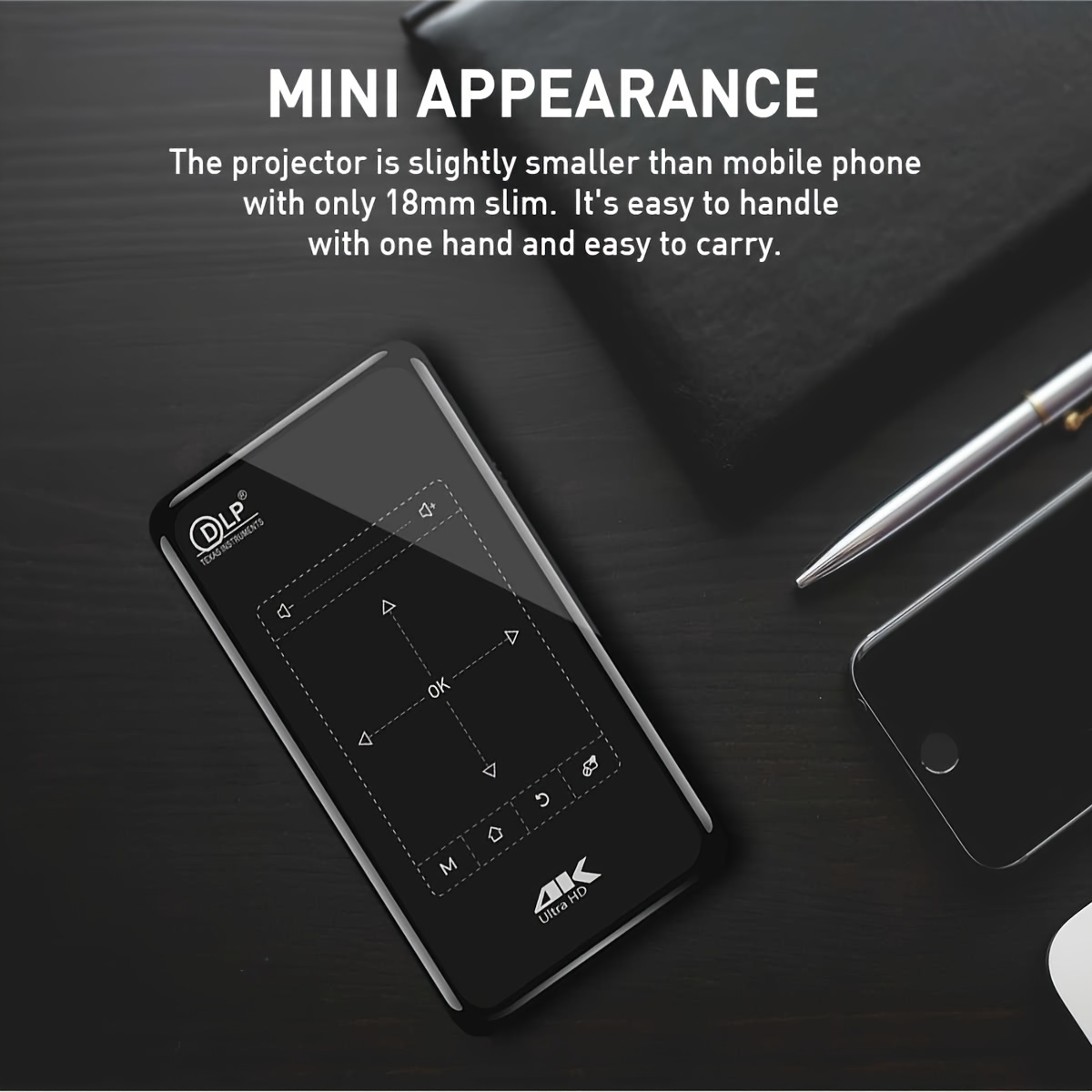 Mini proyector, proyector port&aacute;til DLP de v&iacute;deo HD 1080P con Android 9.0, WIFi, inal&aacute;mbrico y uso compartido de pantalla por cable, dise&ntilde;o de trackpad, proyector Pico de cine dom&eacute;stico de bolsillo para iPhone Android