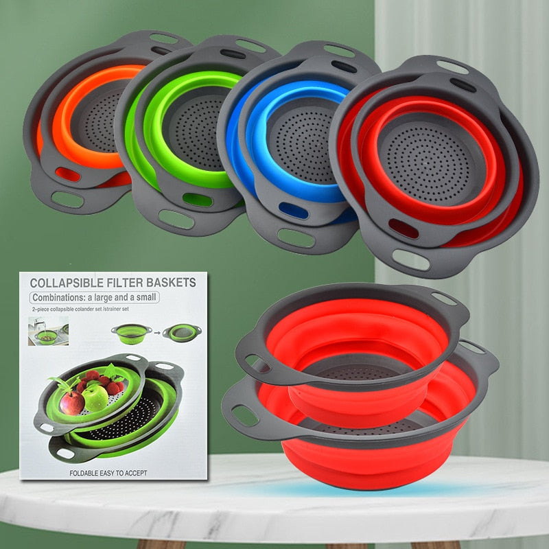 Collapsible Silicone Colander Strainer,cocina& Drain Basket,plegable Fruit Vegetable Washing Filter Basin