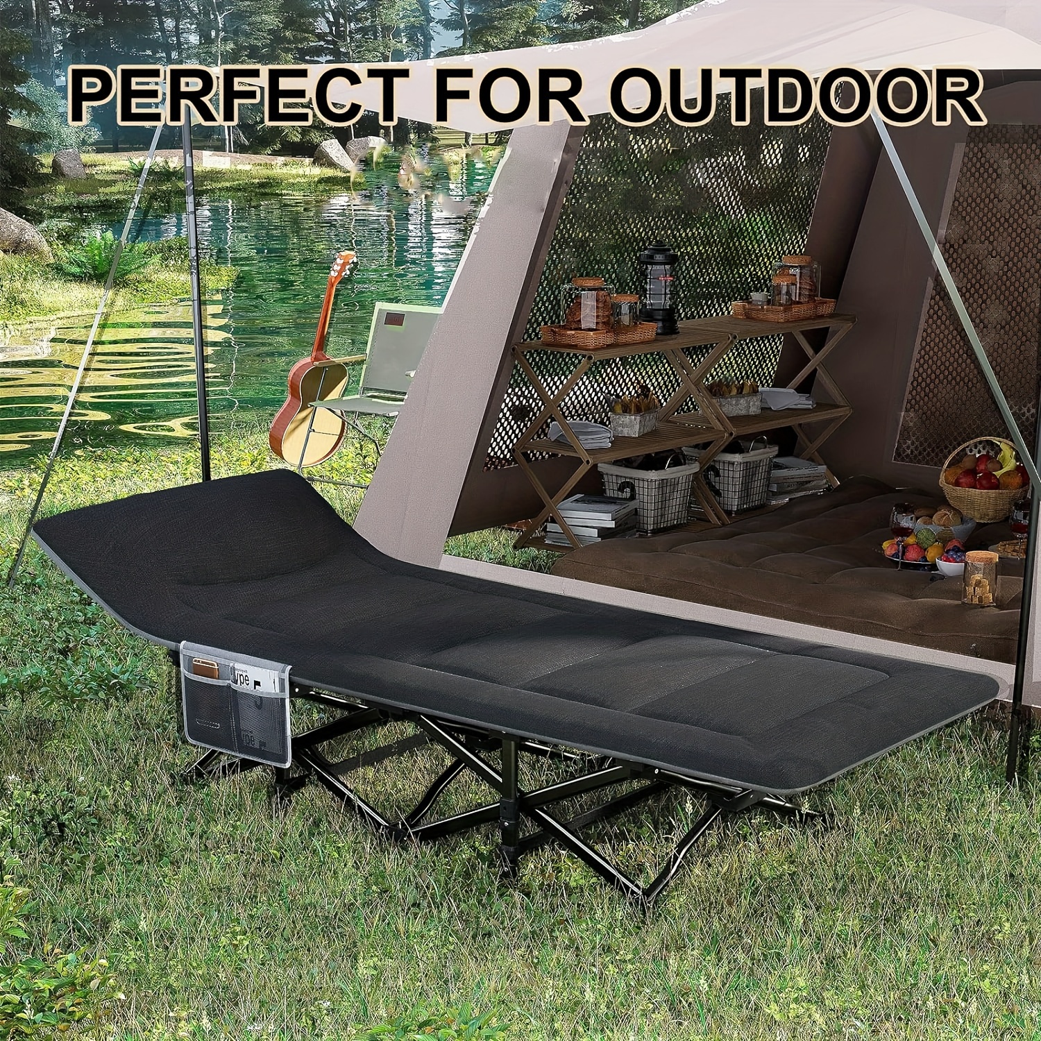 Cama plegable para acampar con coj&iacute;n y almohada, cama plegable port&aacute;til para dormir, cama ligera con bolsa de transporte, soporta 330 libras, 1 ud.