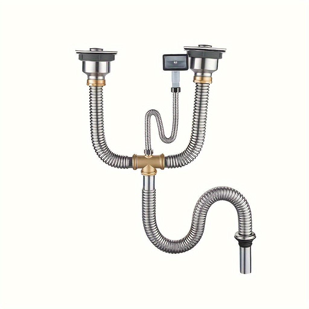 1pc Flexible P Trap, Double Bowl Sink Drain, acero inoxidable Deodorant Sink Drain Pipe para cocina, ba&ntilde;o, Restroom