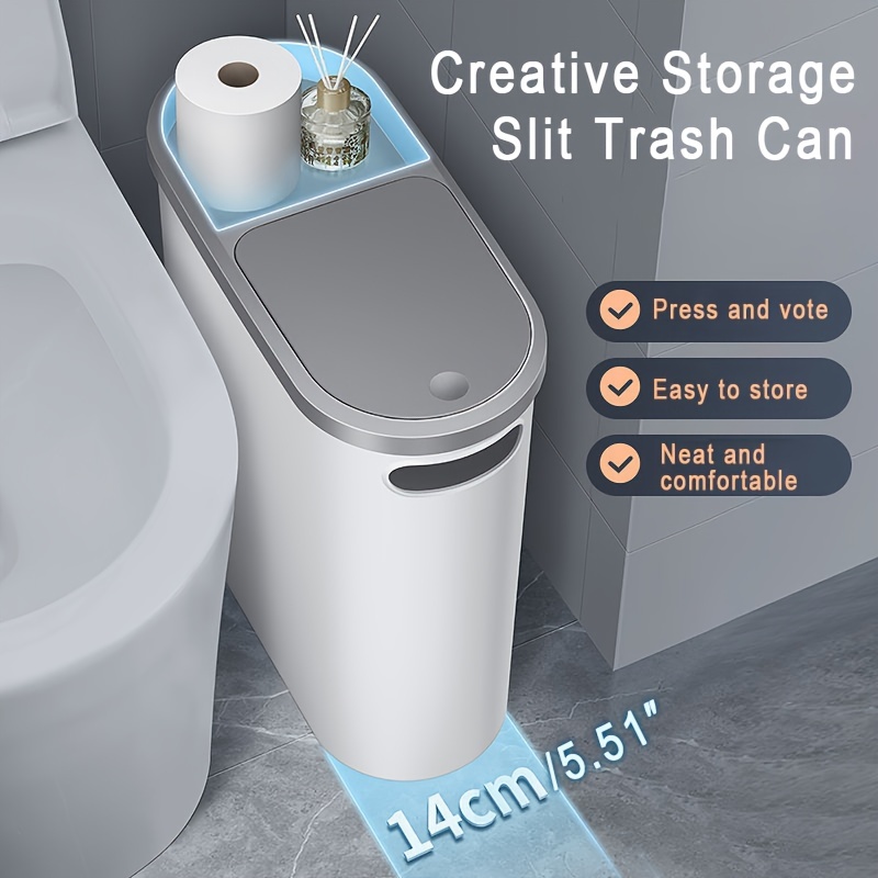 1 bote de basura para ba&ntilde;o, bote de basura con hendidura creativa para el , bote de basura tipo prensa para ba&ntilde;o con tapa, canasta de papel simple, bote de basura de gran capacidad, esencial