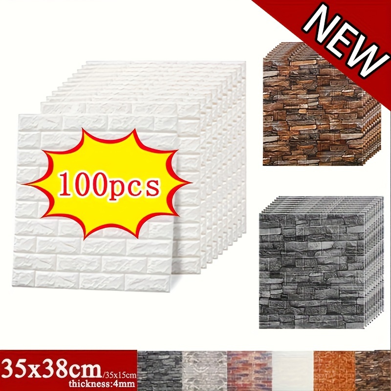 20/50/100pcs 3D Wall Tile Sticker, Brick Pattern Foam Self-Adhesive impermeable Moisture-Proof Ceiling Sticker, Easy To Stick y Peel, Easy To Clean y Free Cutting, para cocina sala ba&ntilde;o Corridor