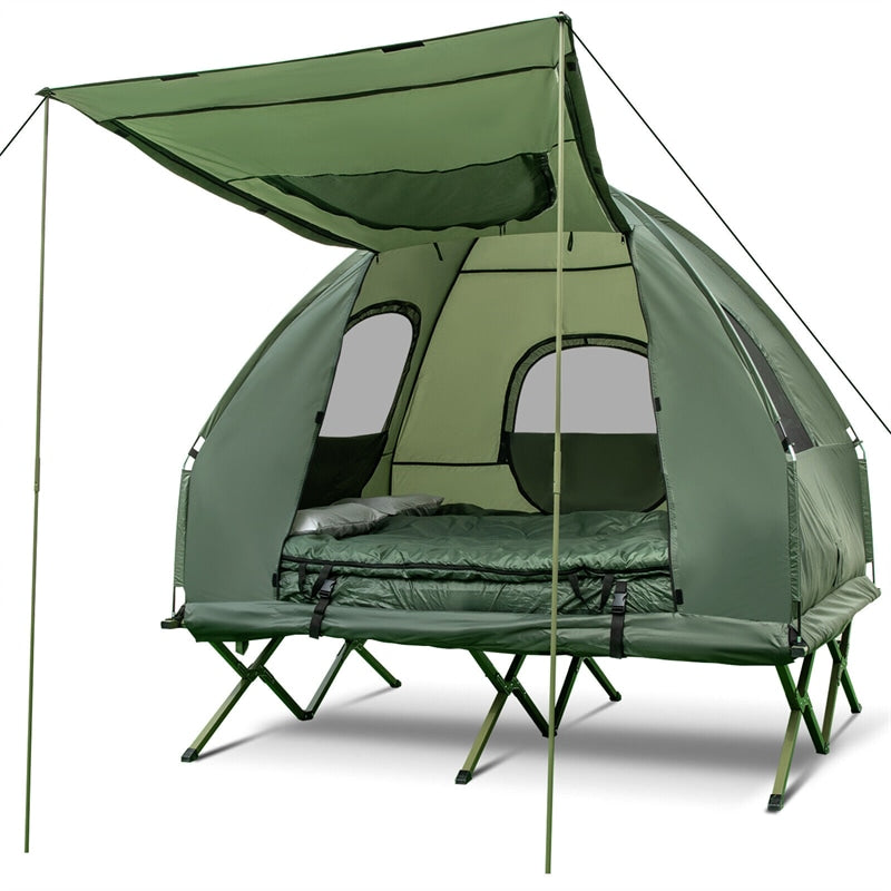 5-in-1 Tent Cot 2-Person portátil Outdoor Camping Tent Combo with Air Mattress Sleeping bolsa & Sunshade