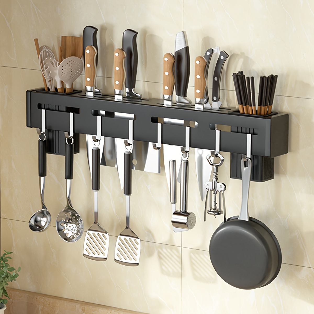 1 unidad, estante de almacenamiento de cuchillos, soporte para cuchillos, soportes multifuncionales para utensilios de cocina, estantes para utensilios de montaje en pared con ganchos, almacenamiento de palillos, soporte para utensilios de cocina,...