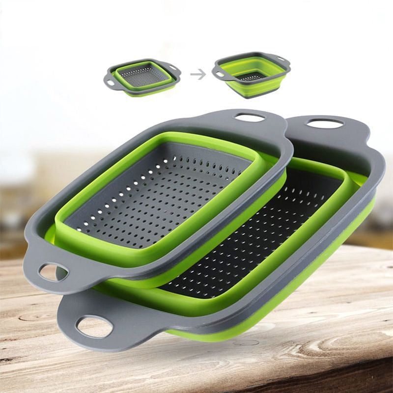 colander Silicone Folding Drain Basket Fruit Vegetable Washing Basket plegable Strainer Colander Collapsible Drainer cocina almacenamiento Tool Rugged y easy to use (color: Blue, tama&ntilde;o: 18.5X24.5cm)