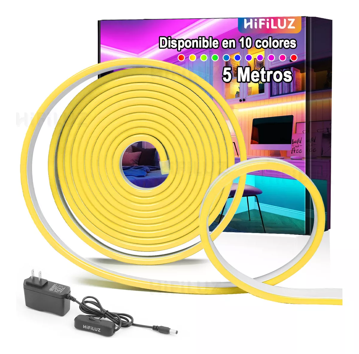 Tira de Led Ne&oacute;n luz Flex Unicolor hifiluz Decorativa 5 Metros 12V Contra Agua Ip67 Impermeable Cortable 120 LED luces decoraci&oacute;n ne&oacute;n luces led de colores blanca c&aacute;lida