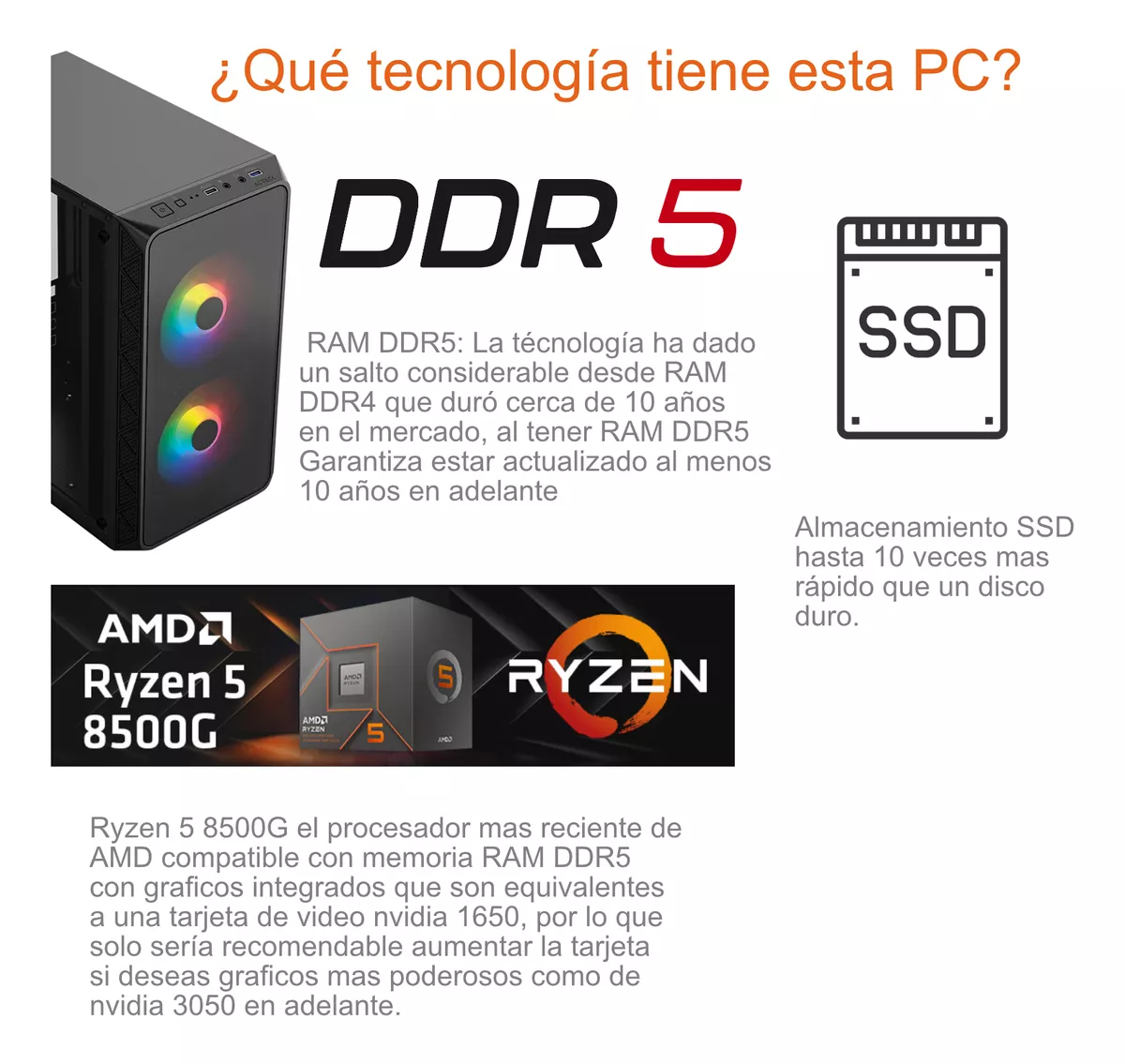 Pc Gamer Ryzen 5 8500g 16gb Ram Ddr5 Ssd 1tb Y Radeon 740m