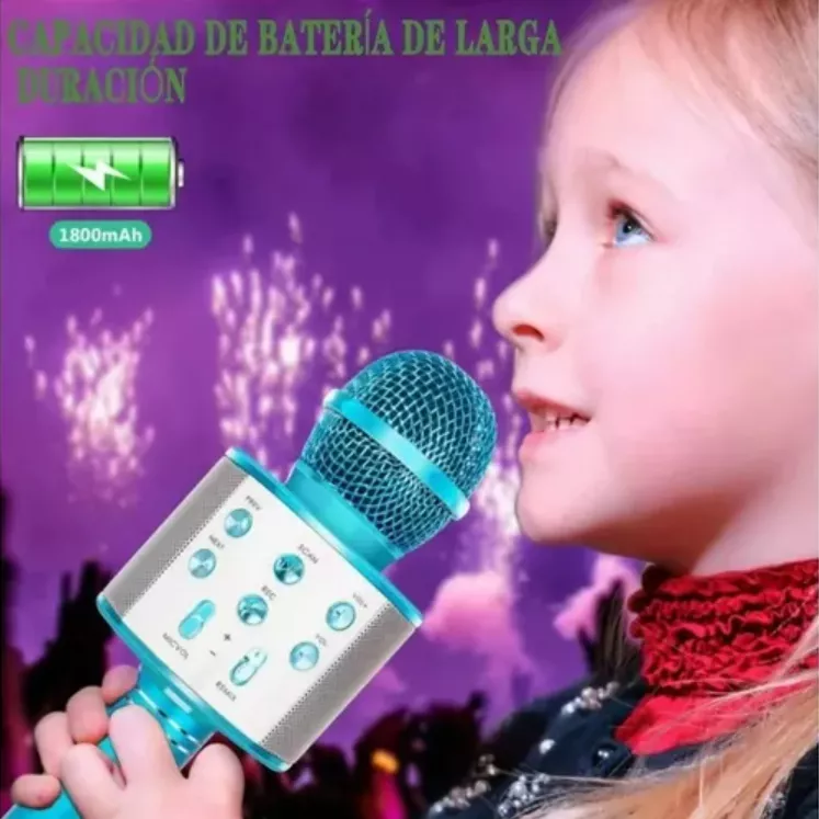 Micrófono De Karaoke Inalámbrico Con Bluetooth Y Bocina Azul Jutang 001