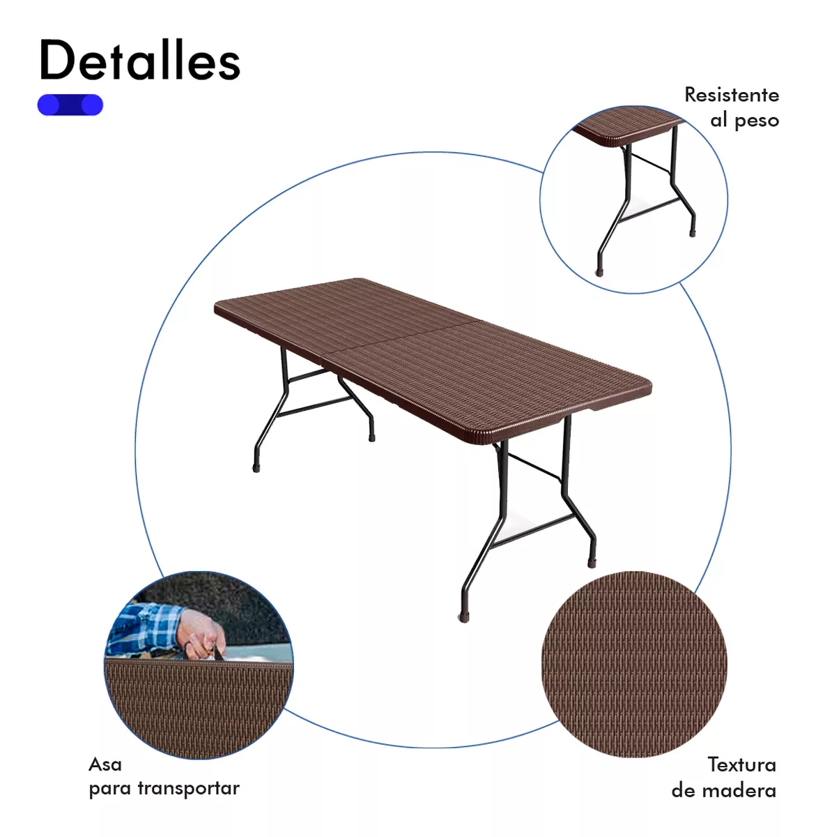 Mesa Plegable De Pl&aacute;stico 1.80 Metros Rat&aacute;n resistente al desgaste