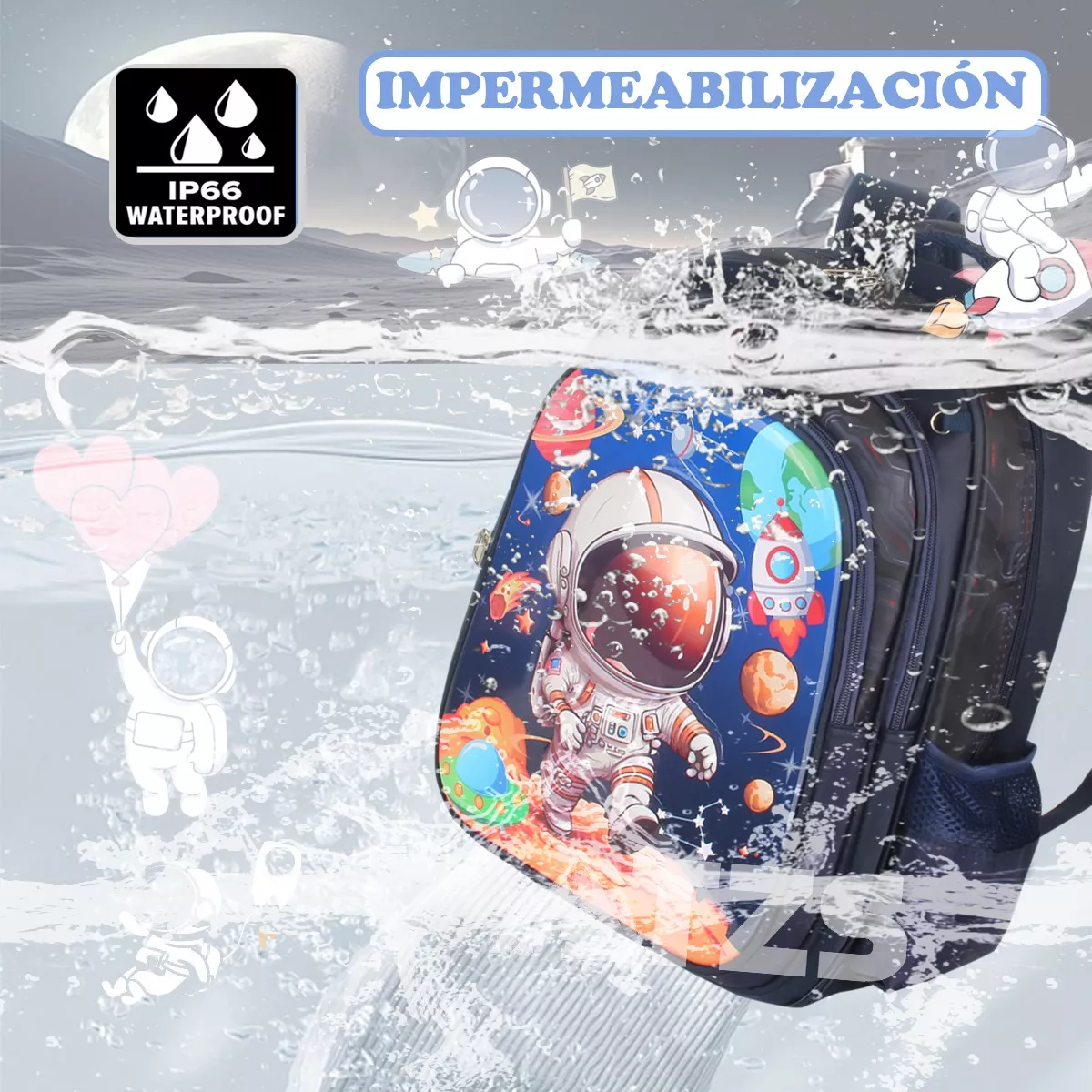Mochila Escolar Astronautas Para Niño Con Lonchera Lapicera Juego De 3 Piezas
