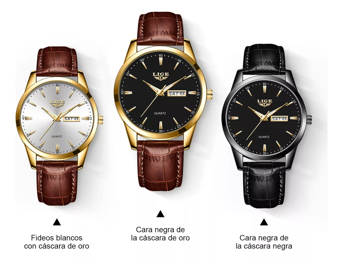 Reloj Cronógrafo Lige LG8970 De Cuero Casual Para Hombre