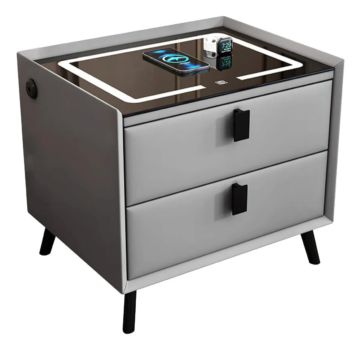 Buro Inteligente Mesa De Noche Organizador Recamara Mueble Acabado Mate color Gris