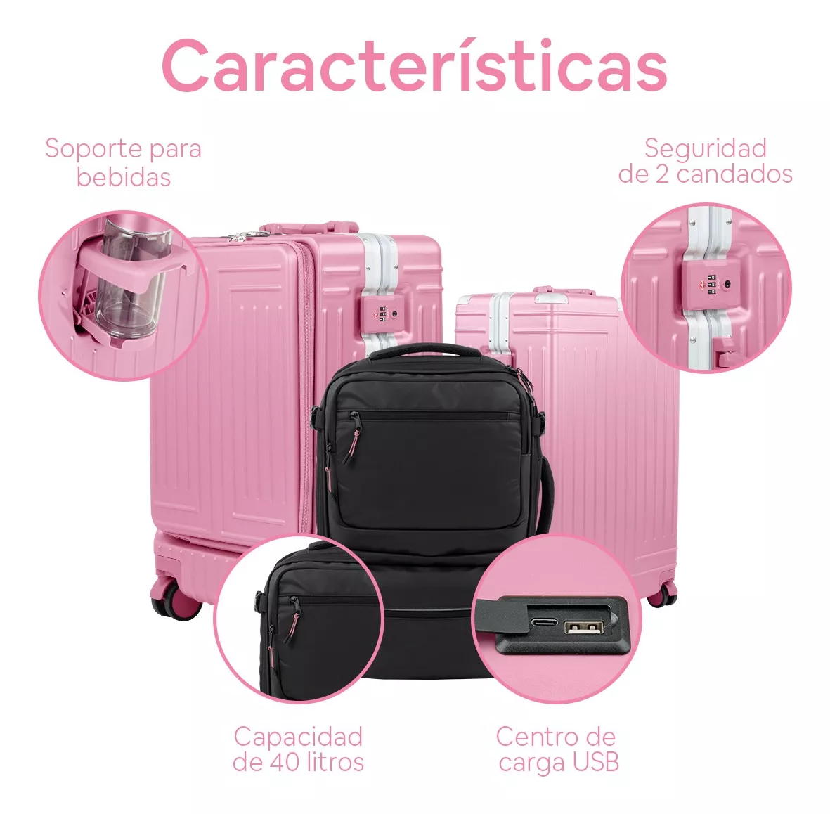 Set Maletas Equipaje Viaje Candado Tsa Antirrobo Y Mochila