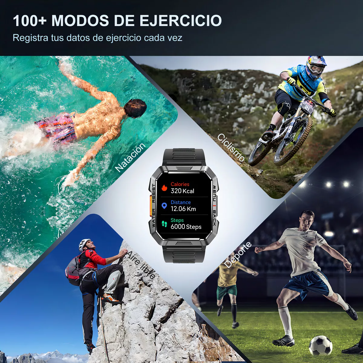 Feipuqu SmartWatch Reloj Inteligente W60 Negro De 2.1 Smart reloj Pulgadas Hombre Militar Linterna Bluetooth Ip68 Resistente Al Agua Batería De 900 Mah