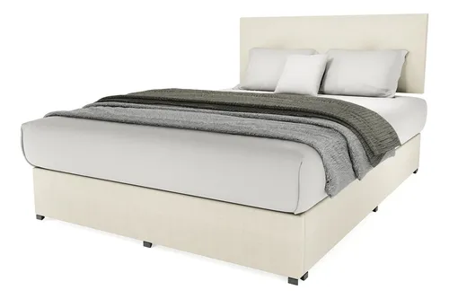 Recamara Cama Cabecera Urban Matrimonial Madera Tapiz Beige