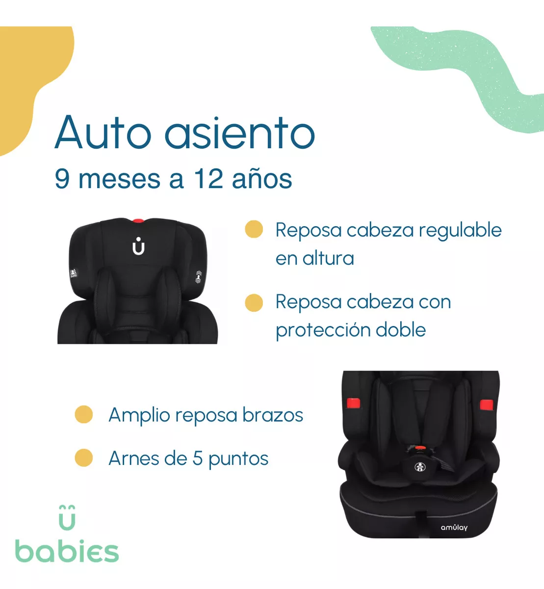 Autoasiento Booster Bebe para carro Silla Seguridad Amulay