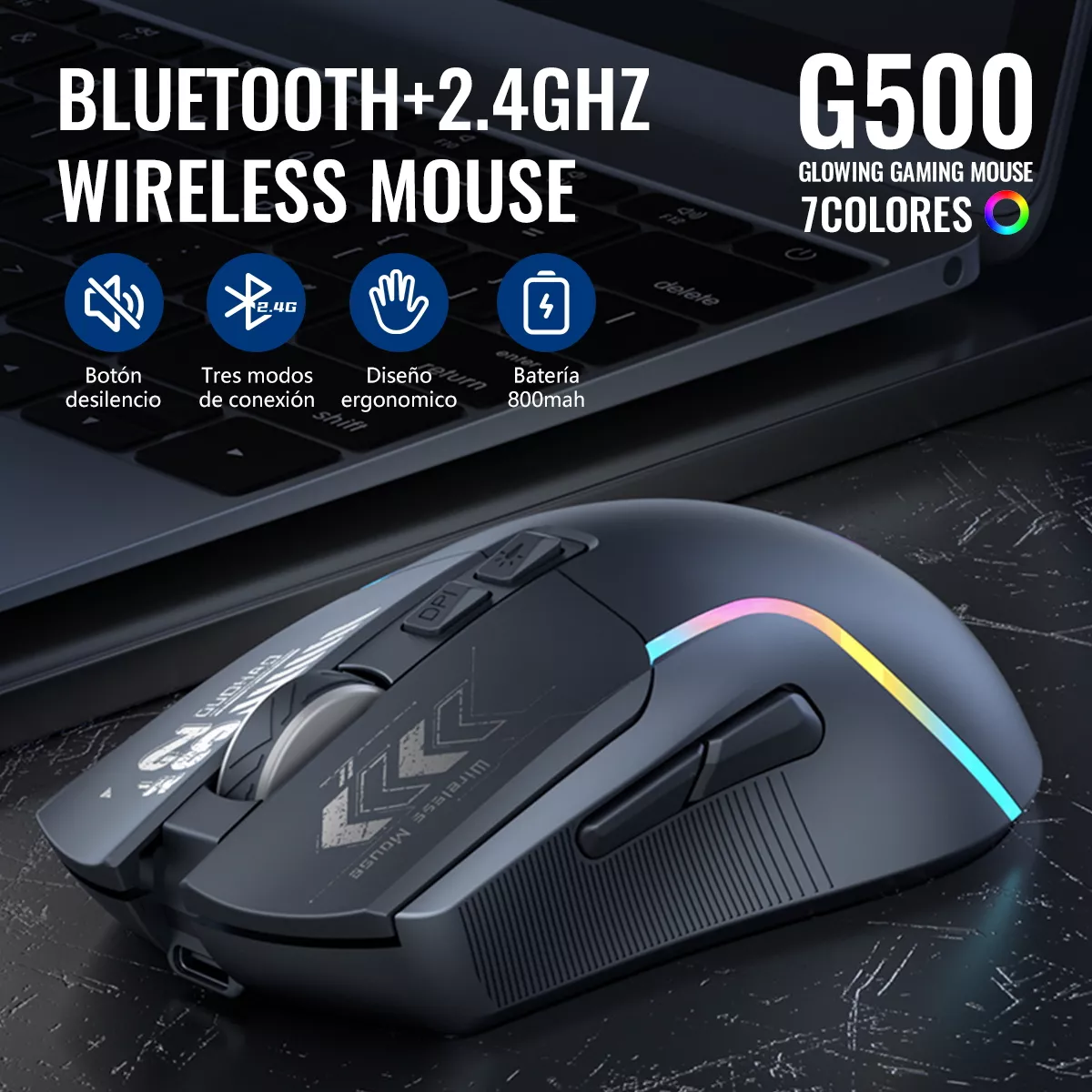 Mouse Inalámbrico Bluetooth Recargable Gamer Ergonomico 2.4g