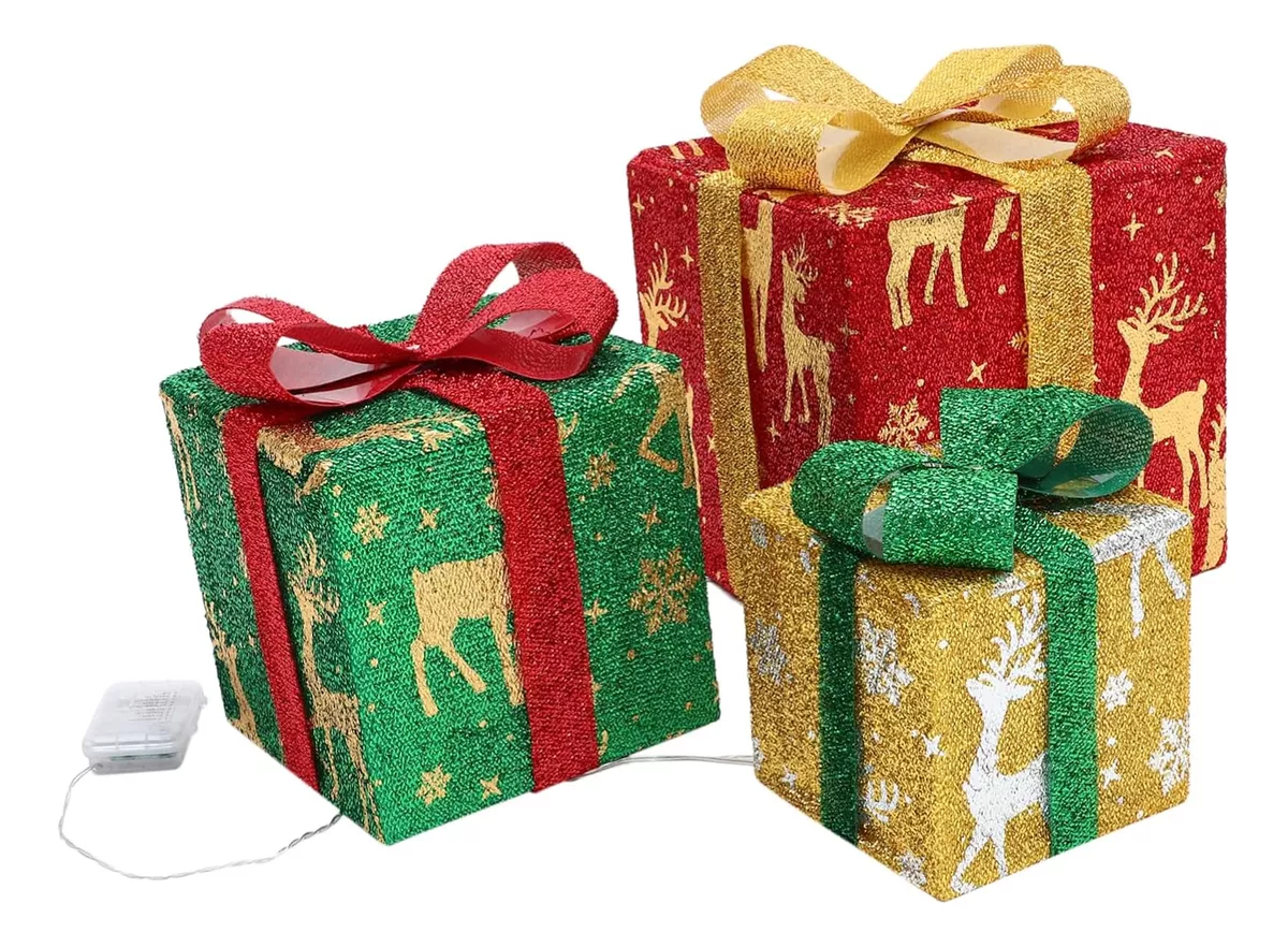3pz Caja De Regalo Iluminadas De Navidad Decoraci&oacute;n De Fiest