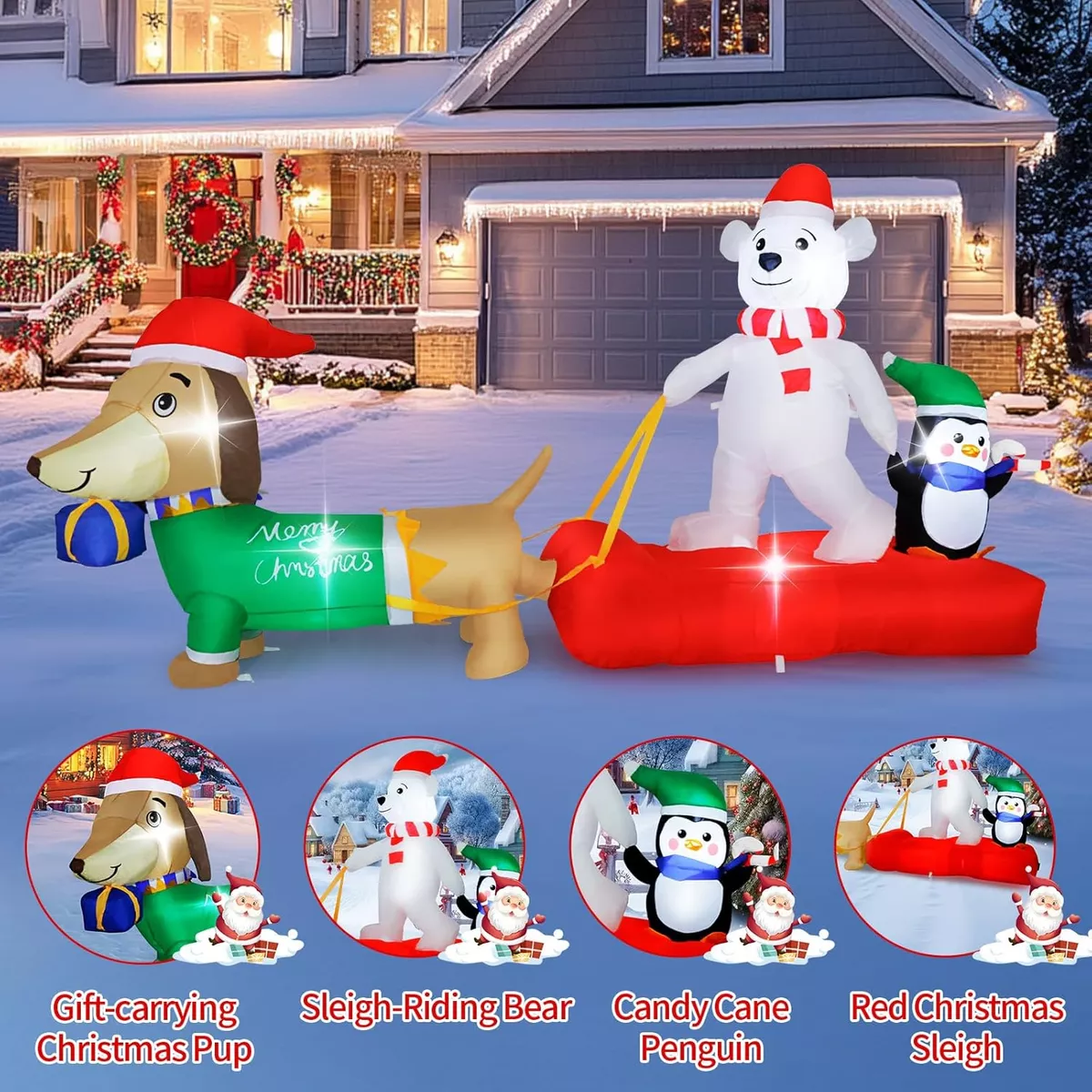 2.4m Oso Polar Inflable Navidad Trineo Para Perros Ping&uuml;inos