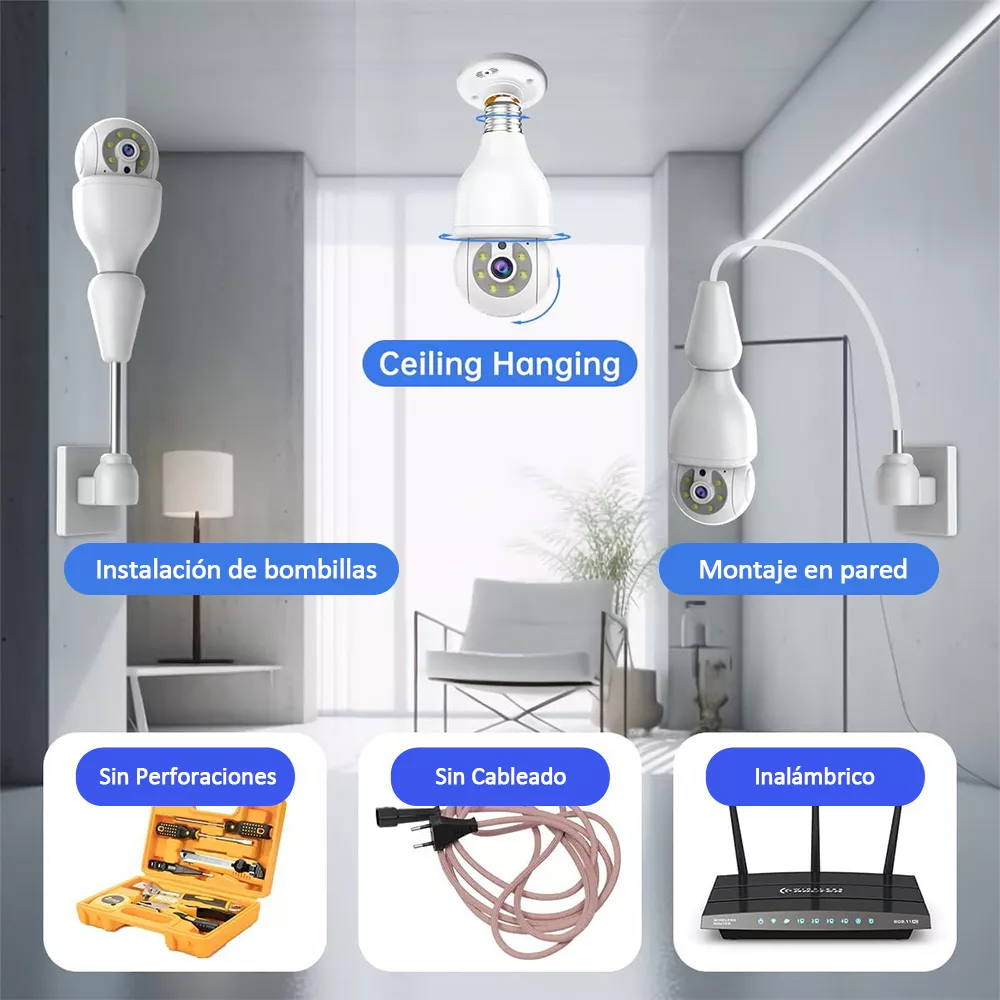 Nanwei Foco Con Camara De Seguridad Wifi, 2mp Camara De Foco, Icsee O Tris App, Base E27, Audio Bidireccional, Visión Nocturnadetección De Movimiento Con Alerta, Compatible Con Alexa