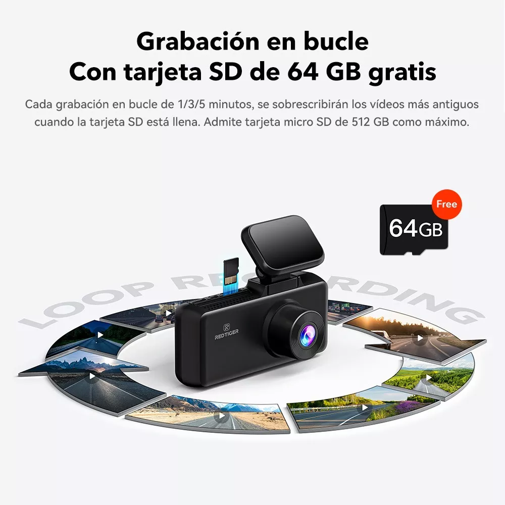 Redtiger Cámara Para Automovil 4k Dashcam 5g Wi-fi Gps 64gb