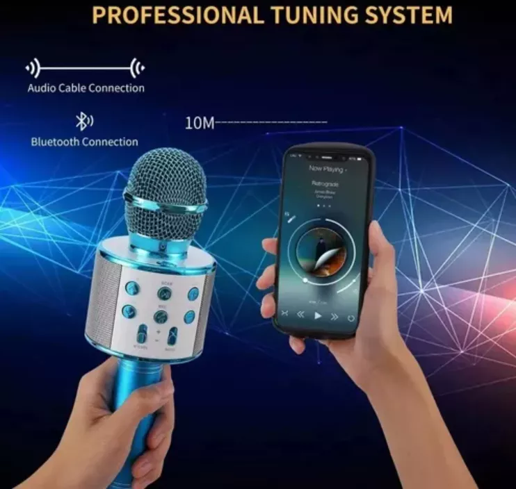 Micrófono De Karaoke Inalámbrico Con Bluetooth Y Bocina Azul Jutang 001