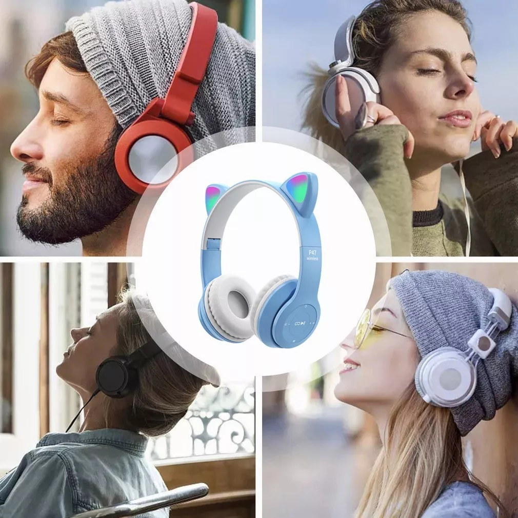 Mz P47 Auriculares Bluetooth Luminoso Gato Diadema Niños