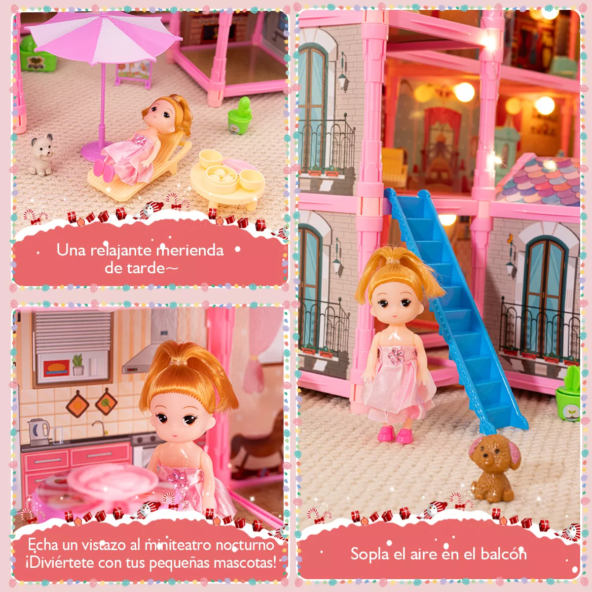 Casa De Muñecas Niña 578pcs Con Tobogán Luz Led 29 Espacios