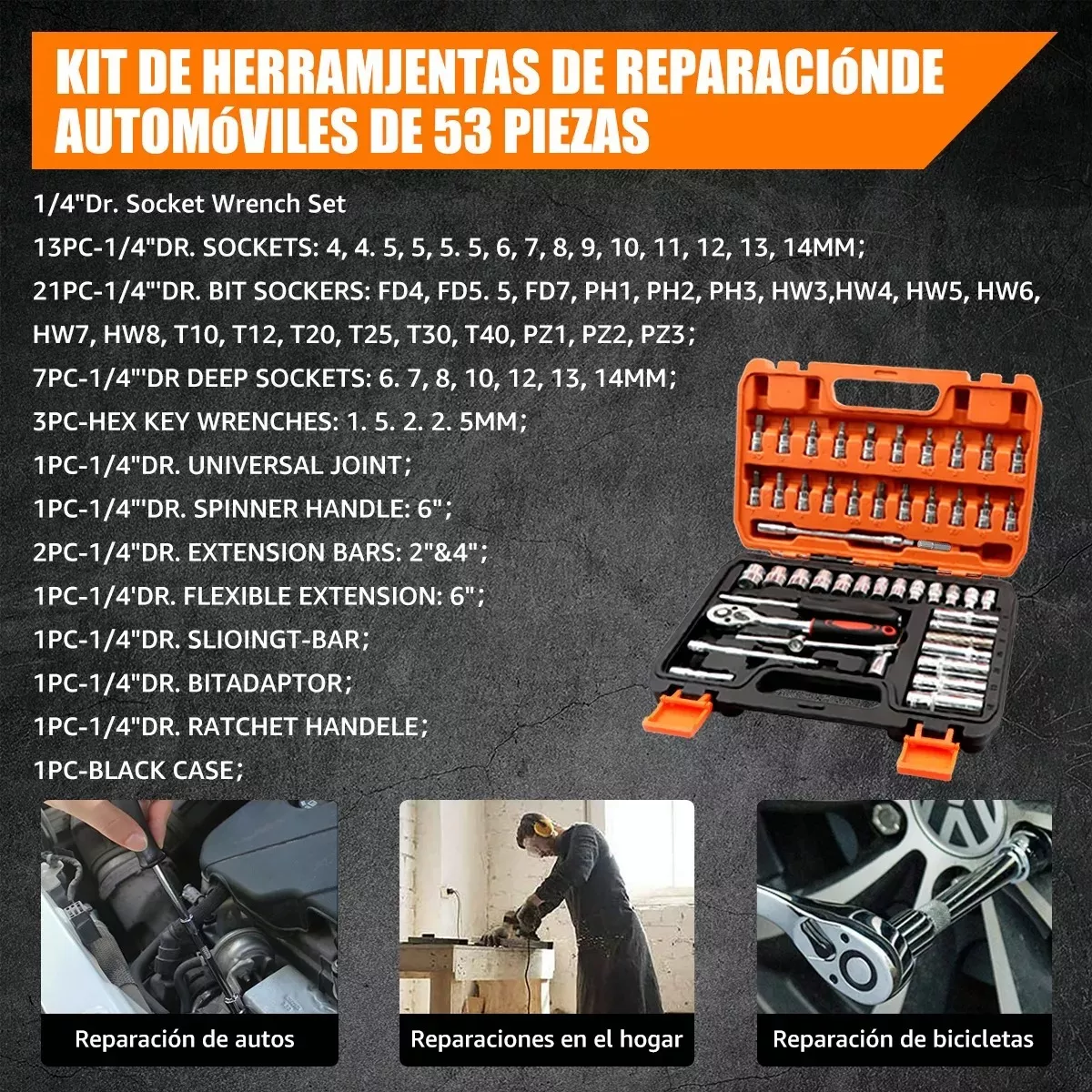 Juego De Herramientas Mecánicas Automóviles Combinados 53pcs