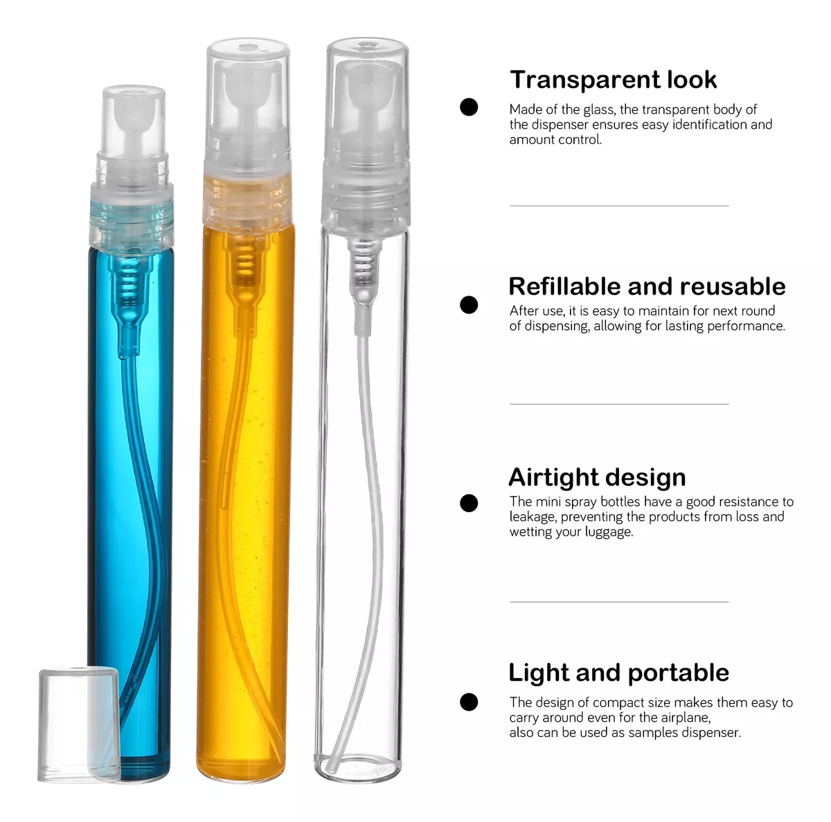 70 Pcs 10ml Mini Botellas Spray Perfume Vidrio Recargables