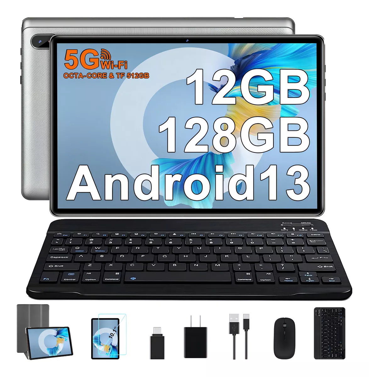 Tablet FACETEL 10 Pulgadas Android 13 Octa Core 2.0 GHz 12GB RAM 128GB ROM 1TB TF 5G WiFi Bluetooth 5.0 C&aacute;mara 5MP 8MP HD IPS Tablet Teclado Raton Oro Rosa