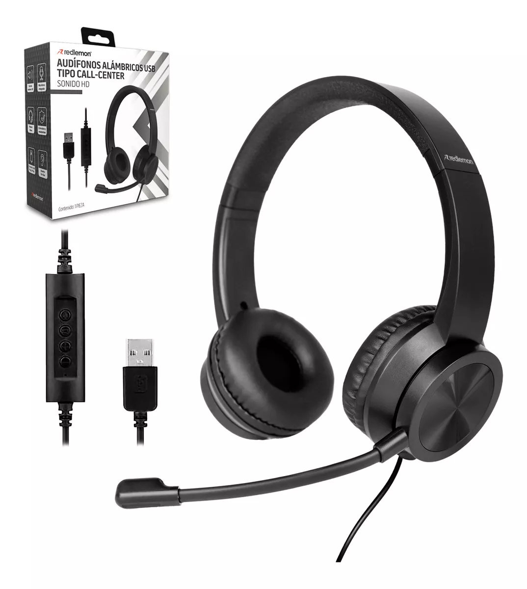 Audifonos Alambricos de Diadema USB con Micr&oacute;fono tipo Call Center, Diadema para Llamadas y Conferencias, Manos Libres y Cancelacion de Ruido, Audifonos para Laptop y PC, High Definition