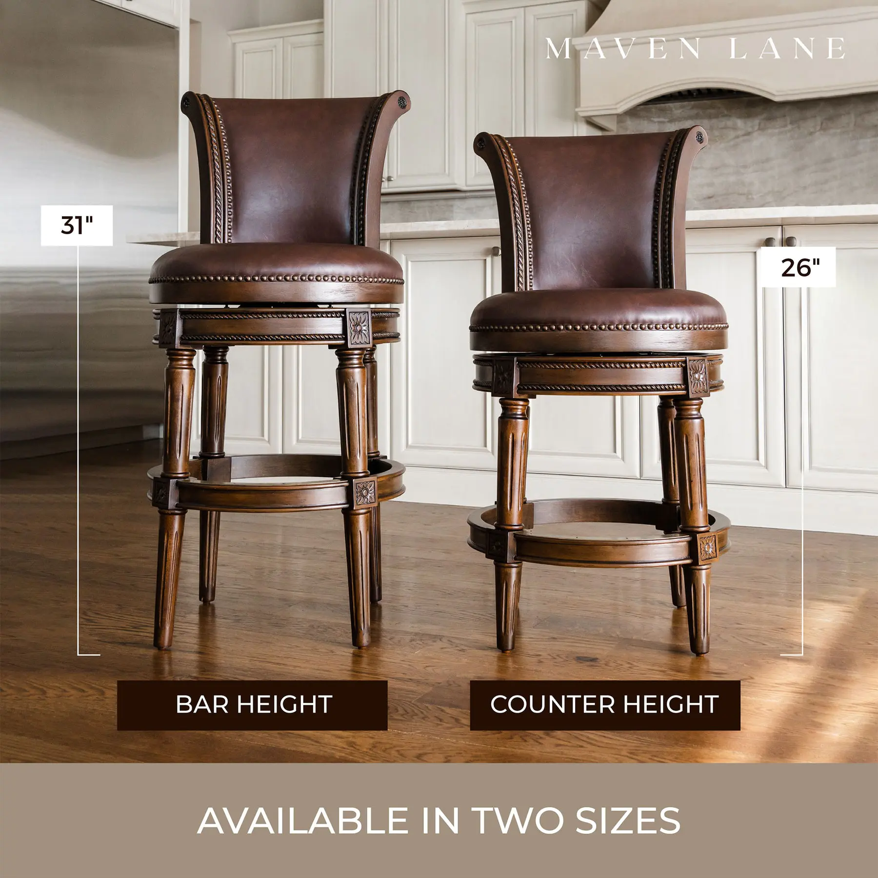 Maven Lane Pullman High-Back cocina Swivel Bar Stool, Dark Walnut, set de 4