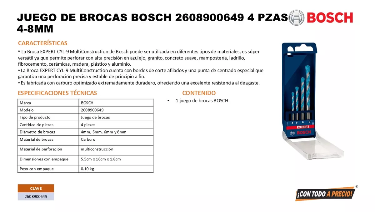 Taladro Rotomartillo 1/2 Bosch Gsb 20-2 Re + Juego De Brocas