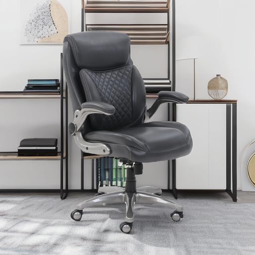 Silla de escritorio de oficina ejecutiva ergon&oacute;mica con altura ajustable, Soporte Inclinable y Lumbar, Piel Abonada Crema