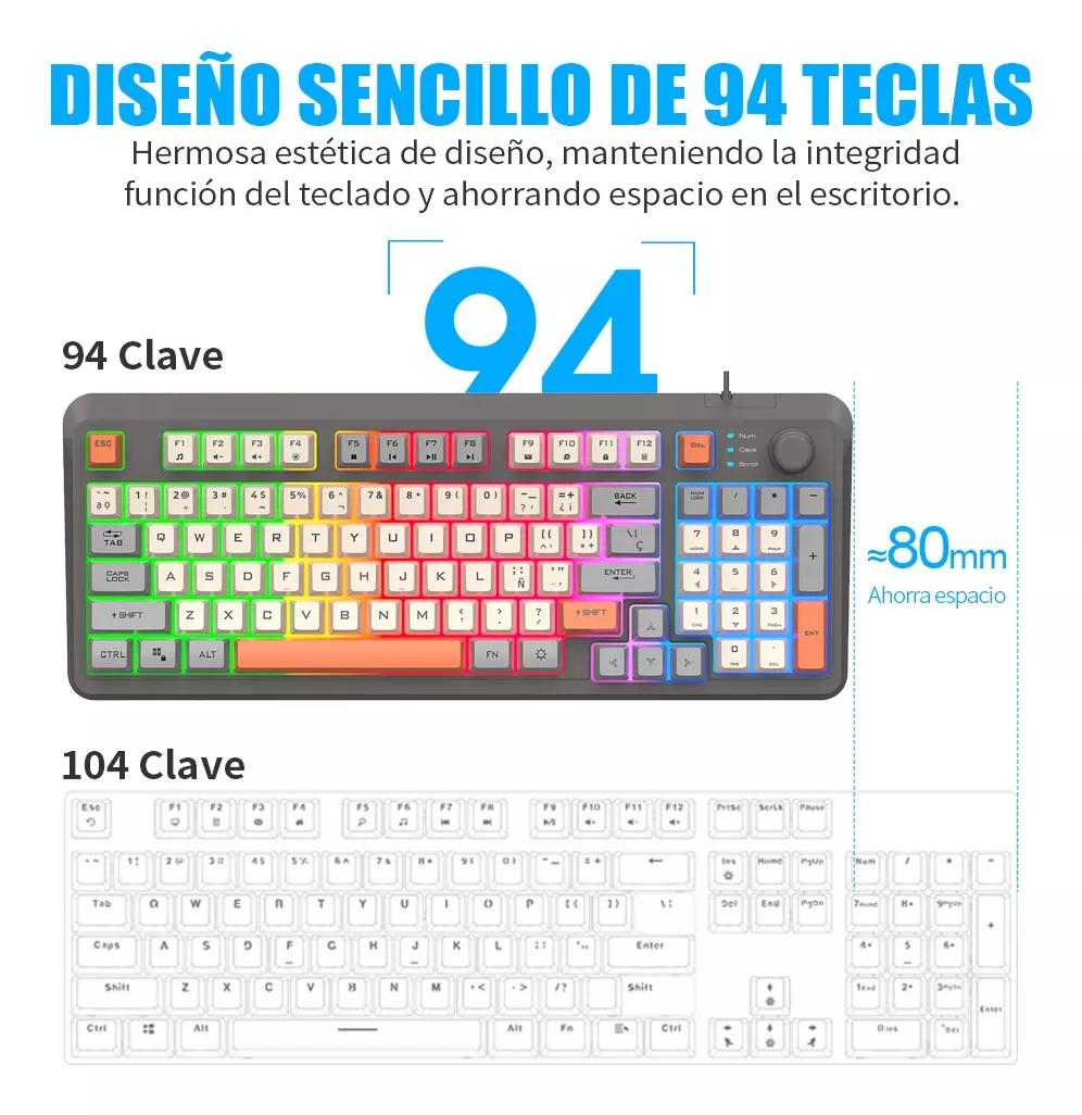 Free Wolf K820 kit De Teclado Y Mouse En Español Con Cable Mouse Blanco Teclado Negro