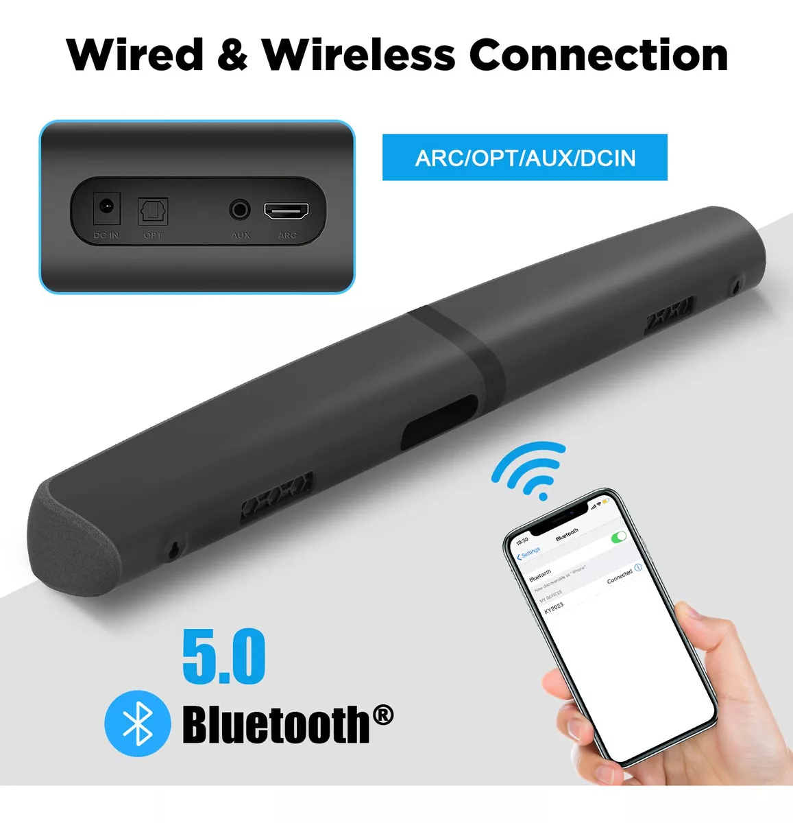 Barra De Sonido Assistrust, Barra De Sonido De 90 W Para Smart Tv, Barra De Sonido Bluetooth 5.0 Con Conexión Cableada E Inalámbrica, Aumento Automático De Volumen, Cables Arc/óptico/aux Y Control