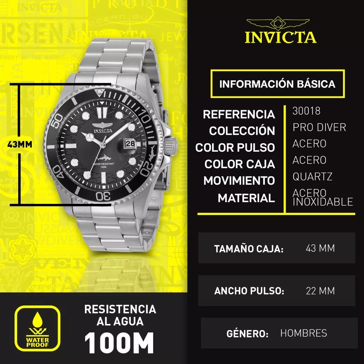 Reloj Invicta Pro Diver 30018 Negro Acero