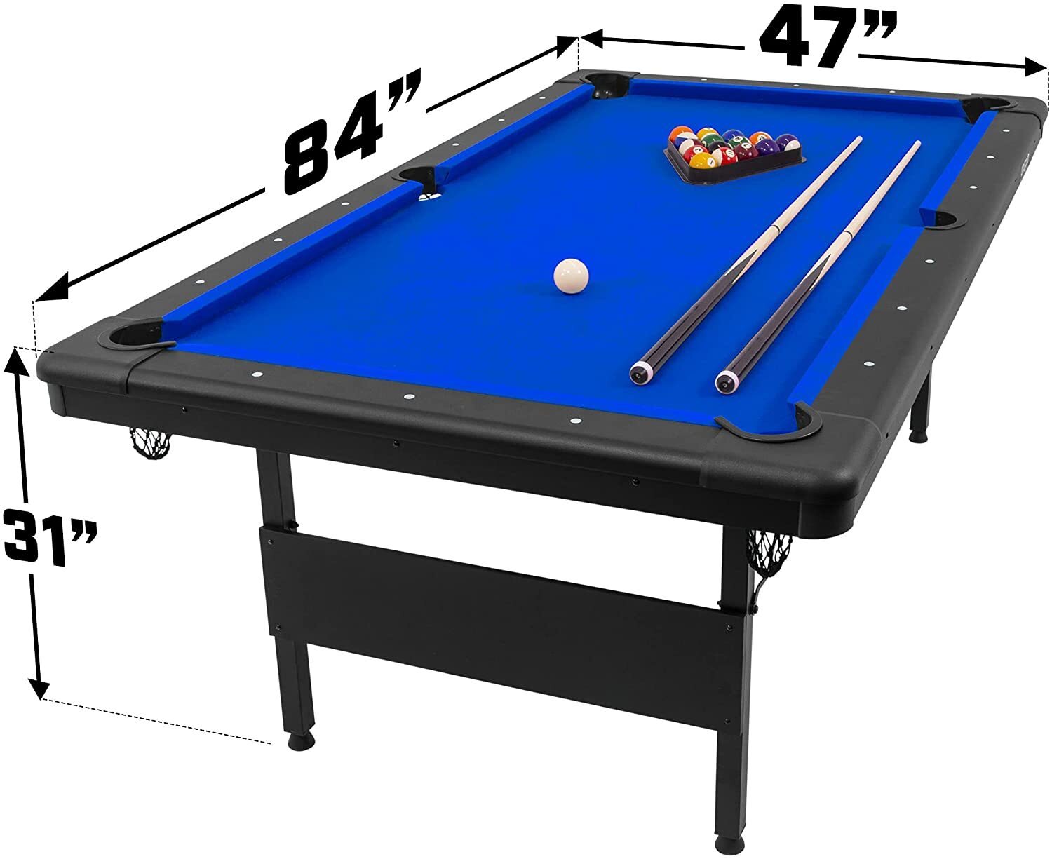 Mesa de billar de 7 pies &ndash; Mesa de billar port&aacute;til &ndash; Incluye juego completo de bolas, 2 tacos, tiza y cepillo de fieltro