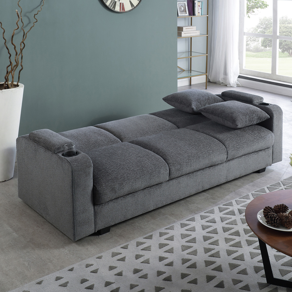 Coaster, Sof&aacute; cama Gris Colecci&oacute;n Heideck 3 plazas con porta vasos