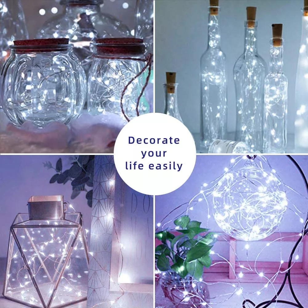 12pcs Cadena De Luces Hadas Con Pilas Dahan 20led*12pcs 2m de largo 5V-blanco frío con cable plateado