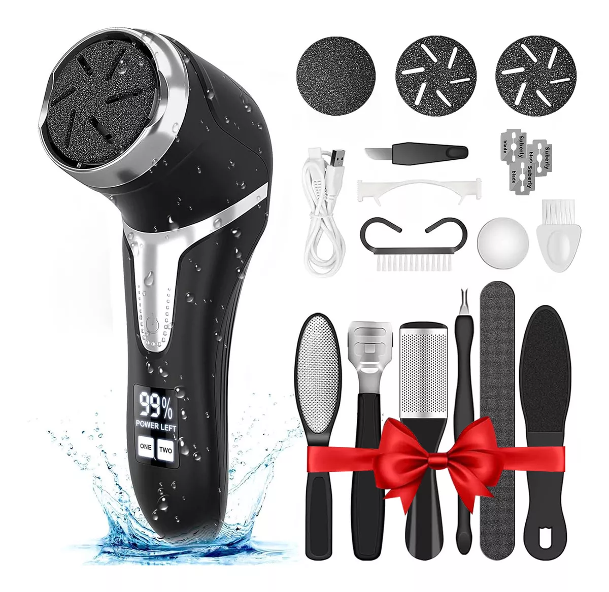 Removedor de Callos Electrico Ciicii C1583 18 Piezas M&aacute;quinas Exfoliadoras con Aspirador de Caspa kit de Pedicura Port&aacute;til Recargable Limpiador de Pies con 3 Cabezales y Pantalla lcd 110V/220V