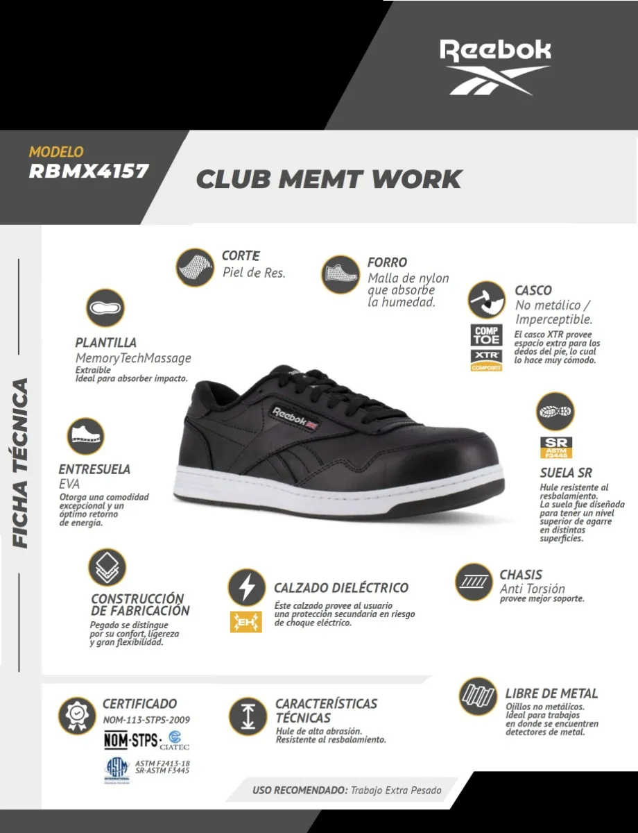 Tenis Seguridad Industrial Dieléctrico Dama Caballero Reebok