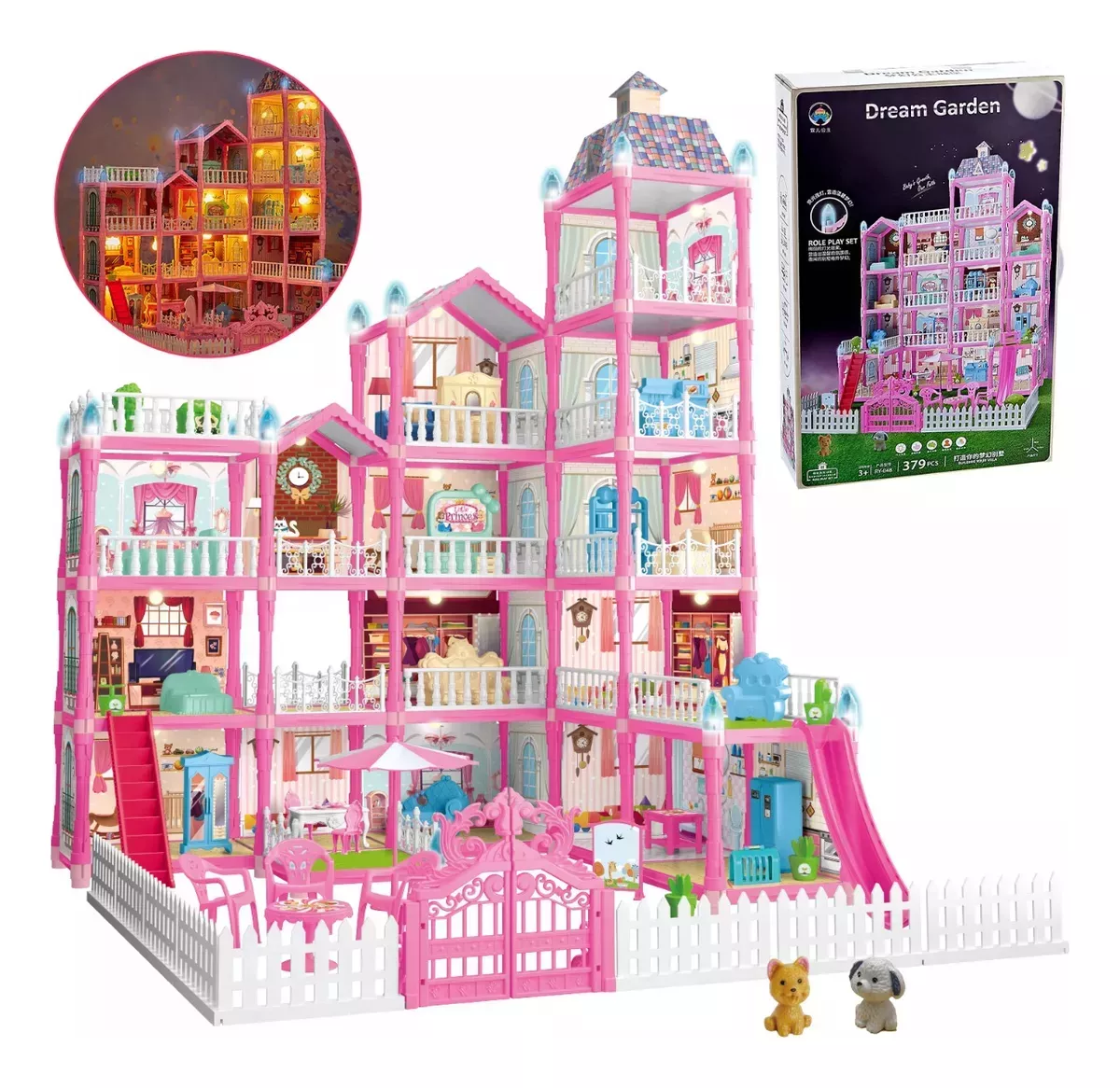 Casita Casa Muñecas Led Con Muebles Castillo Princesa 374pzs