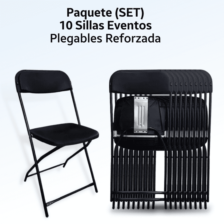 Kit 10 Sillas Plegables Reforzadas Plastico Calibre .18 para Eventos Exterior Jardin Fiestas Facil de Guardar Marthing Plegable Eventos