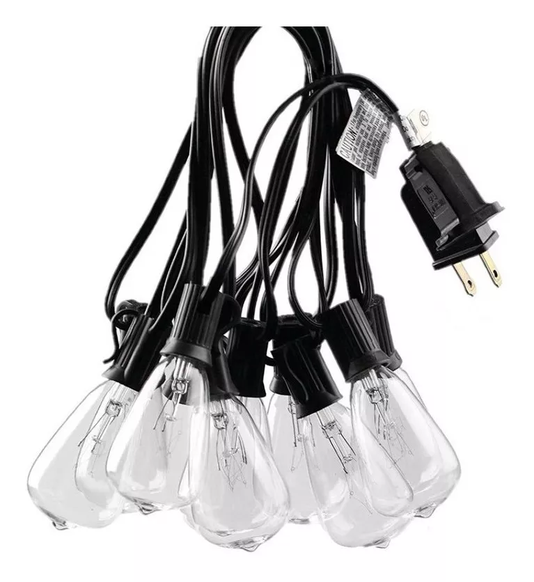 UNUNMX Guirnalda de Luces Exterior, 7.6Metros 25+2 Focos Vidrio ST38 IP44 Blanco cálido, Serie Luz Vintage Decorativas para Iluminación de Jardin Patio Boda Navidad